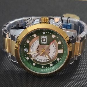 Men's Two-Tone Gold & Silver Watch with Green Dial